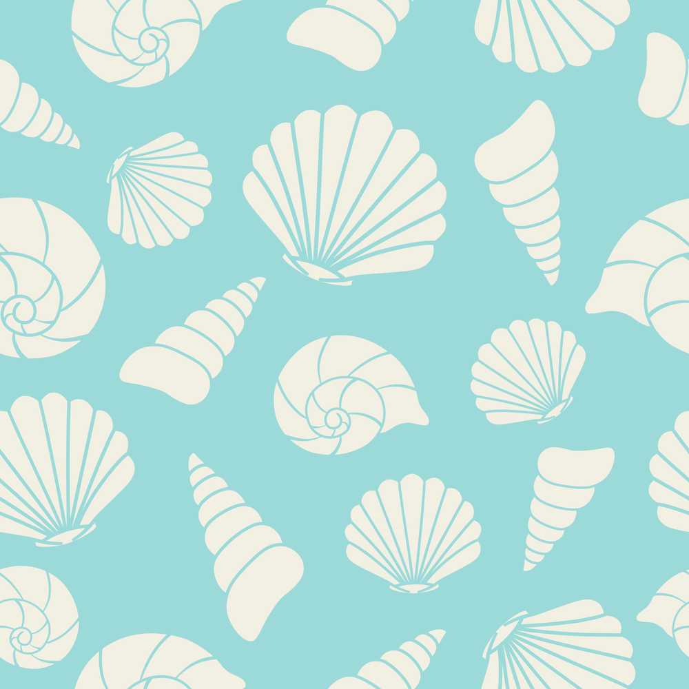 Minimal Sea Shells Blue Background Coastal Illustration Pattern