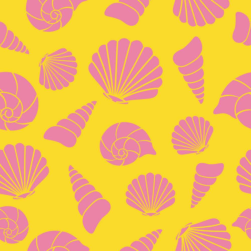 Minimal Sea Shells Yellow Pink Background Coastal Illustration