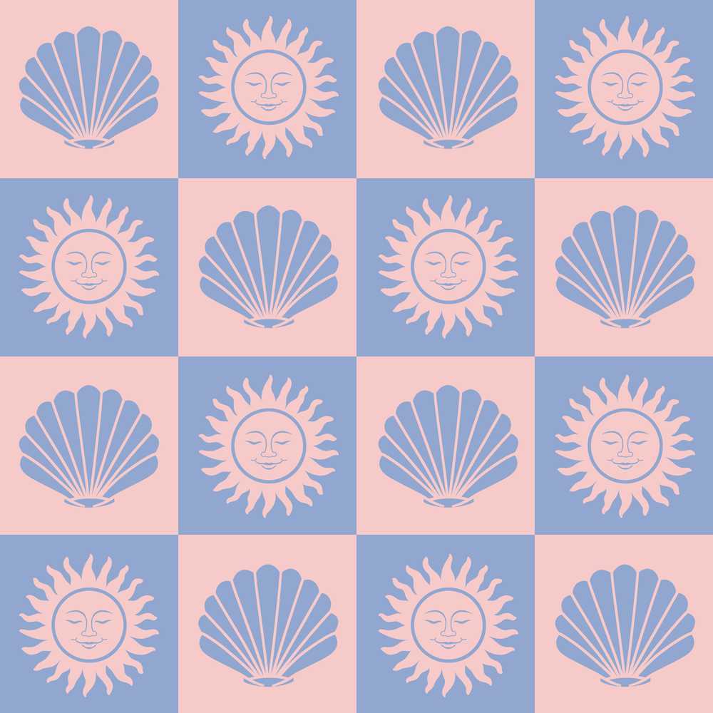 Boho Sun And Shells Checkerboard Blue Pink Decorative