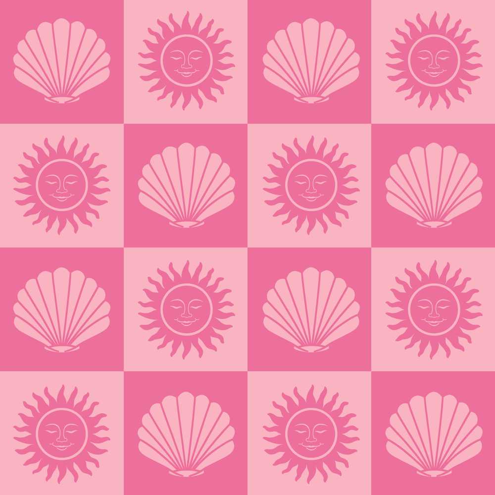 Boho Sun And Shells Checkerboard Pink Decorative Repeat