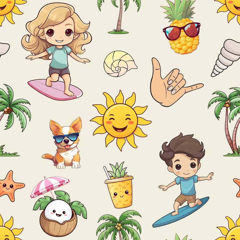 Cute Summer Beach Kids Surfing Sun Pineapple Dog