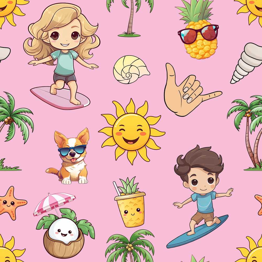 Cute Summer Beach Kids Surfing Sun Pineapple Dog Pink