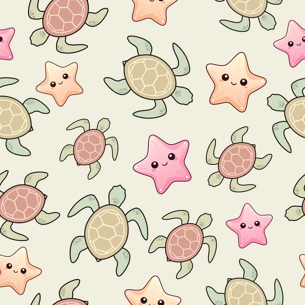 Cute Sea Turtles And Starfish Kawaii Ocean Coastal