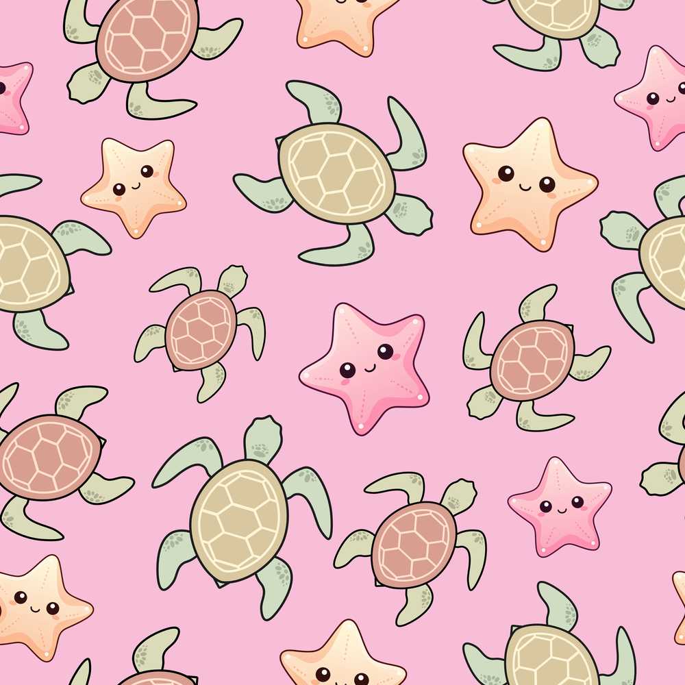 Cute Sea Turtles And Starfish Kawaii Soft Pink Ocean