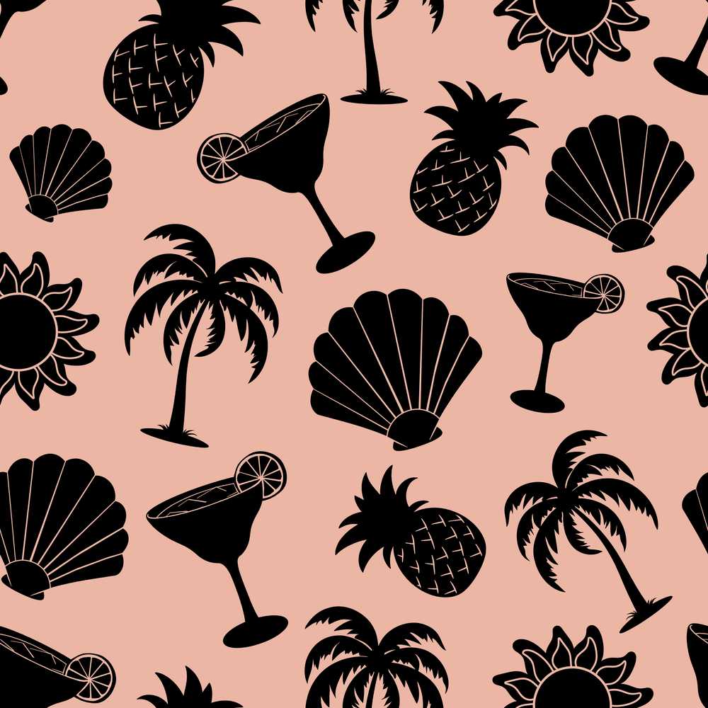Tropical Beach Pineapple Cocktail Shell Palm Peach Coastal
