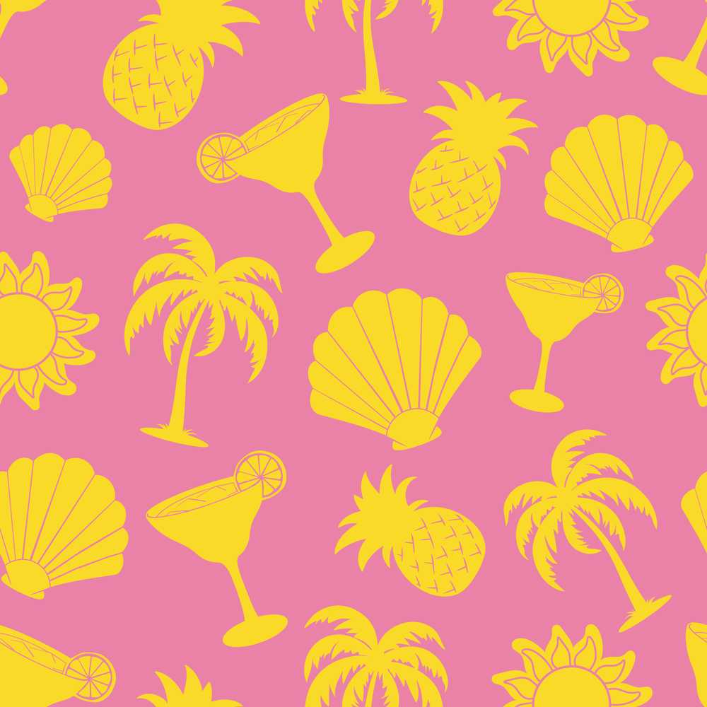 Tropical Beach Yellow On Pink Summer Decorative Repeat