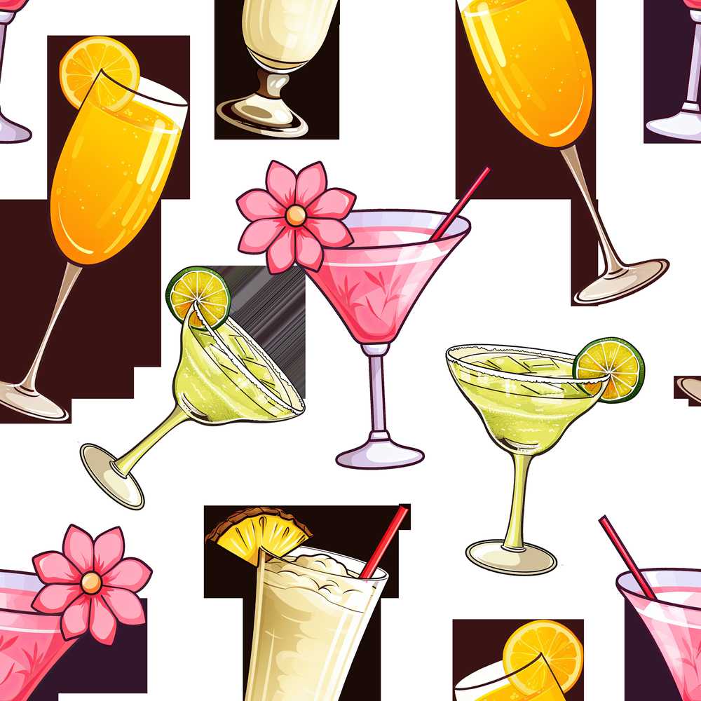 Colorful Cocktail Drinks Summer Party Decorative Repeat Pattern