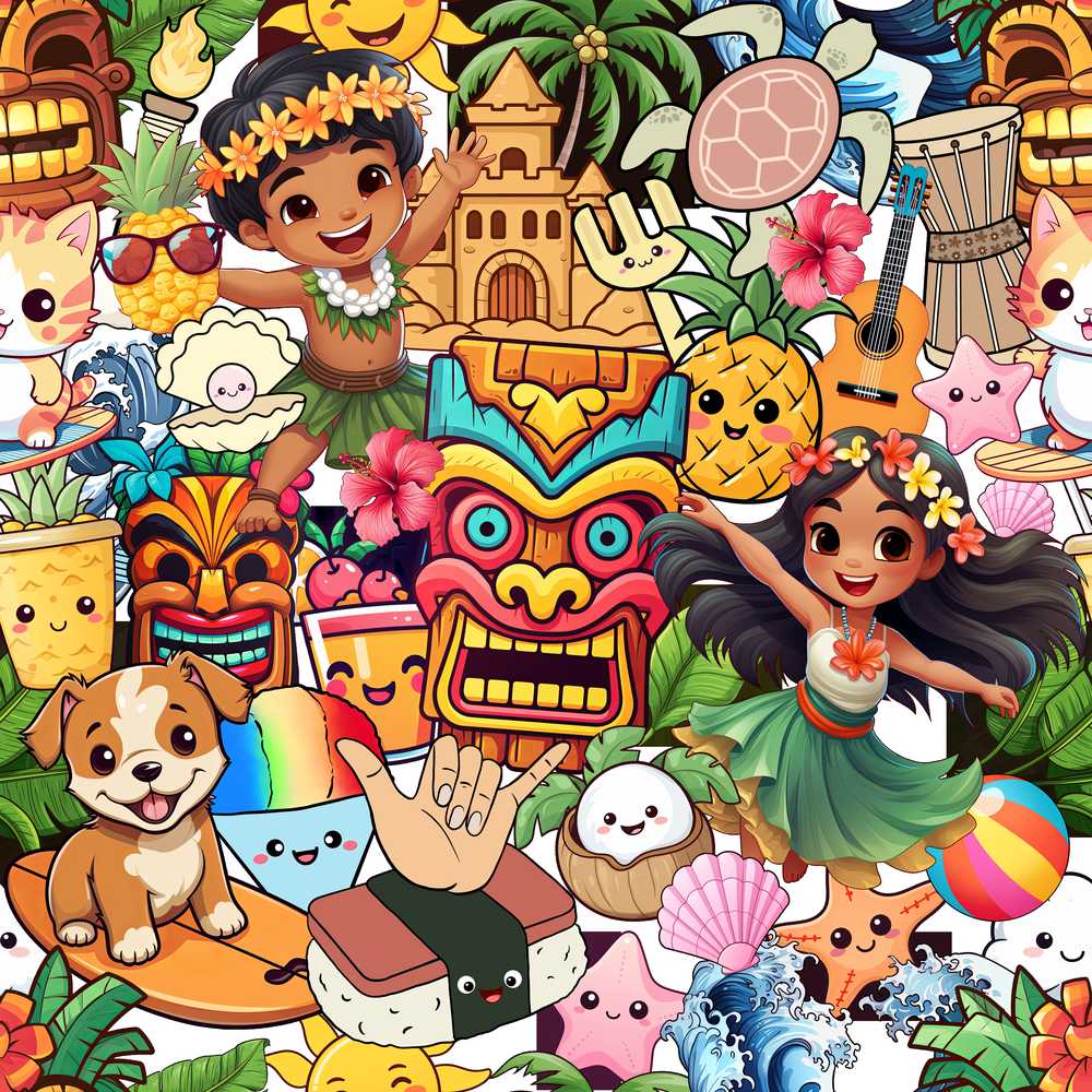 Hawaiian Luau Tropical Characters Fun Summer Decorative Repeat
