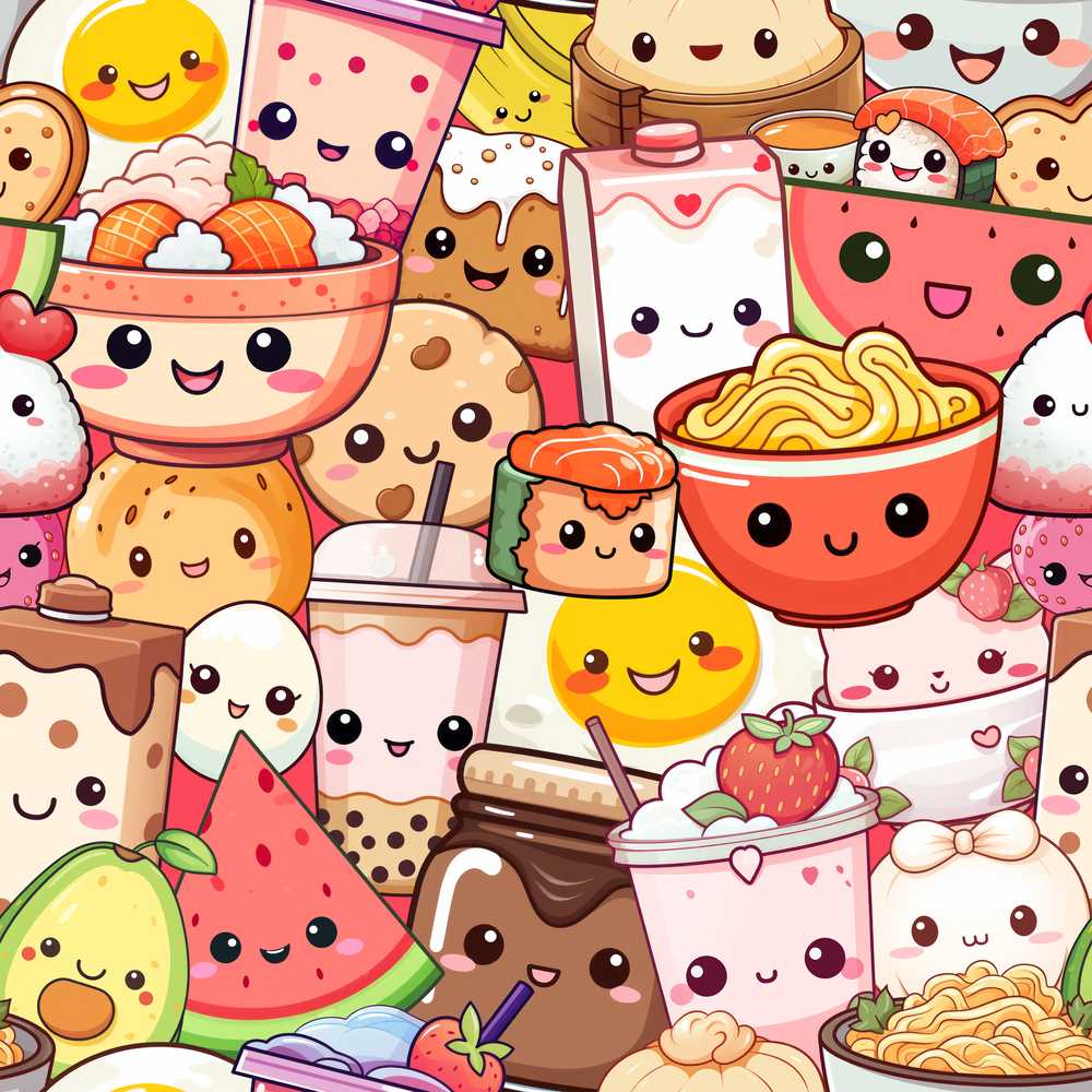 Cute Kawaii Food Characters Sushi Drinks Desserts Pink