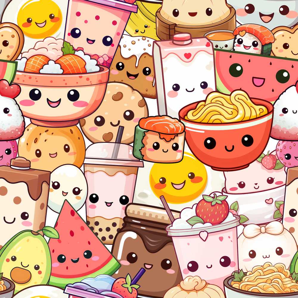 Cute Kawaii Food Characters Sushi Drinks Desserts Cream