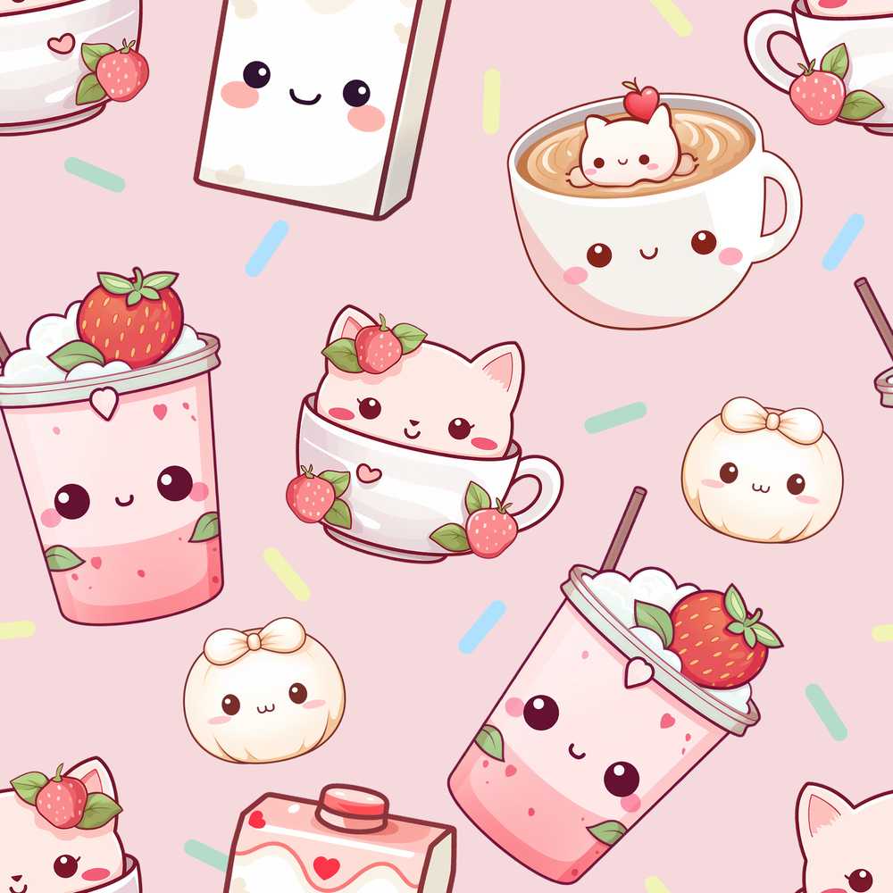 Cute Strawberry Cat Coffee Cups Soft Pink Kawaii