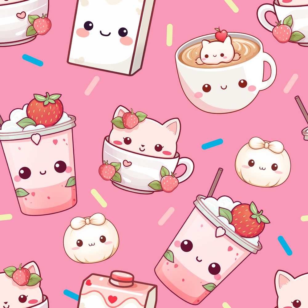 Cute Strawberry Cat Coffee Cups Bright Pink Kawaii