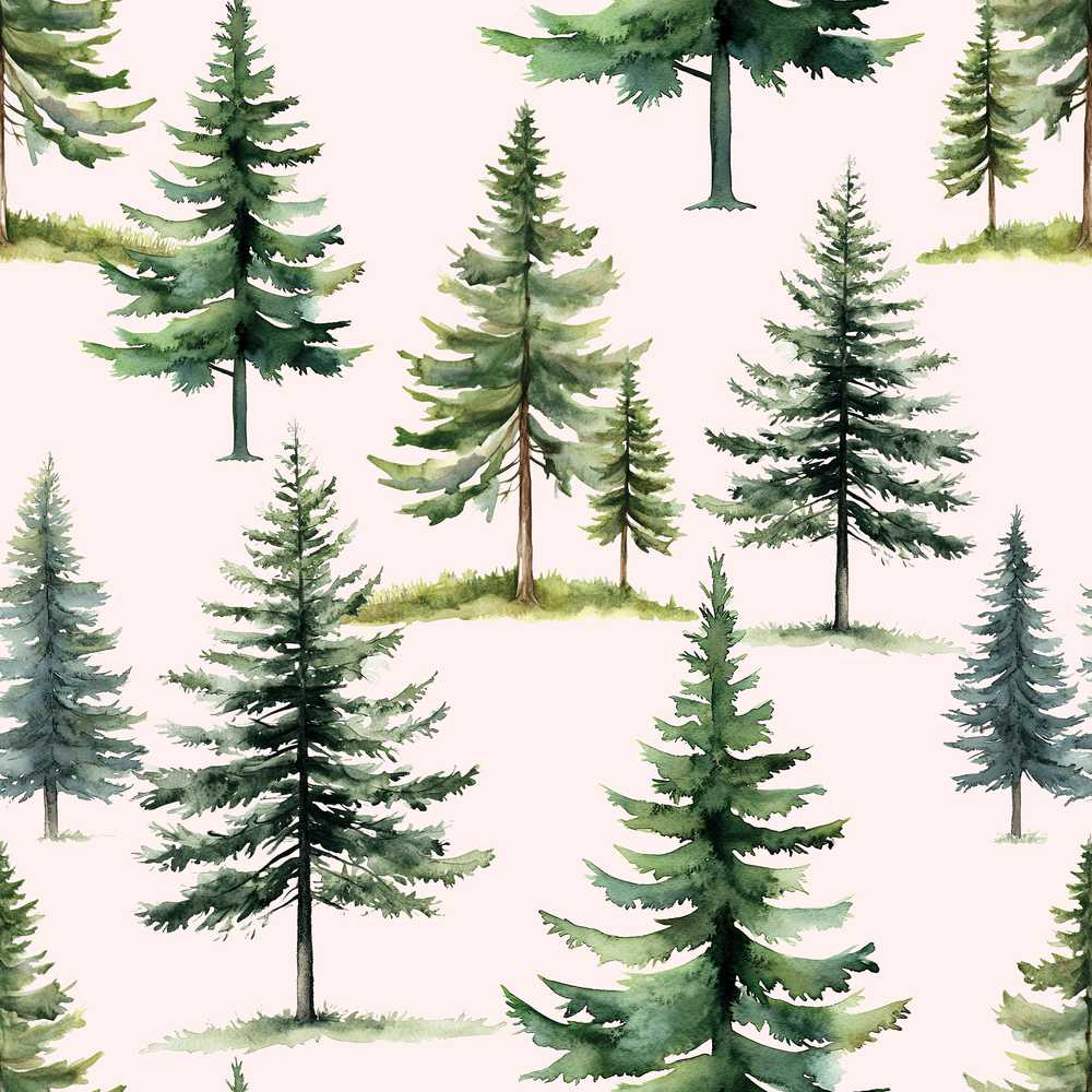 Watercolor Pine Tree Forest Evergreen Woodland Nature Decorative