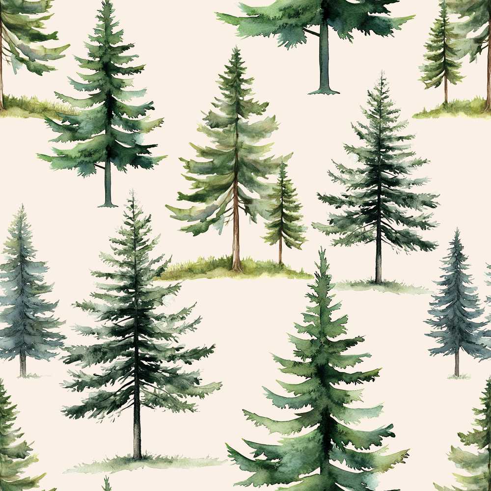 Pine Tree Forest Evergreen Woodland Nature on Neutral Beige