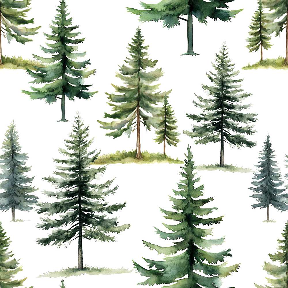 Watercolor Pine Tree Forest Woodland Nature on Light Grey