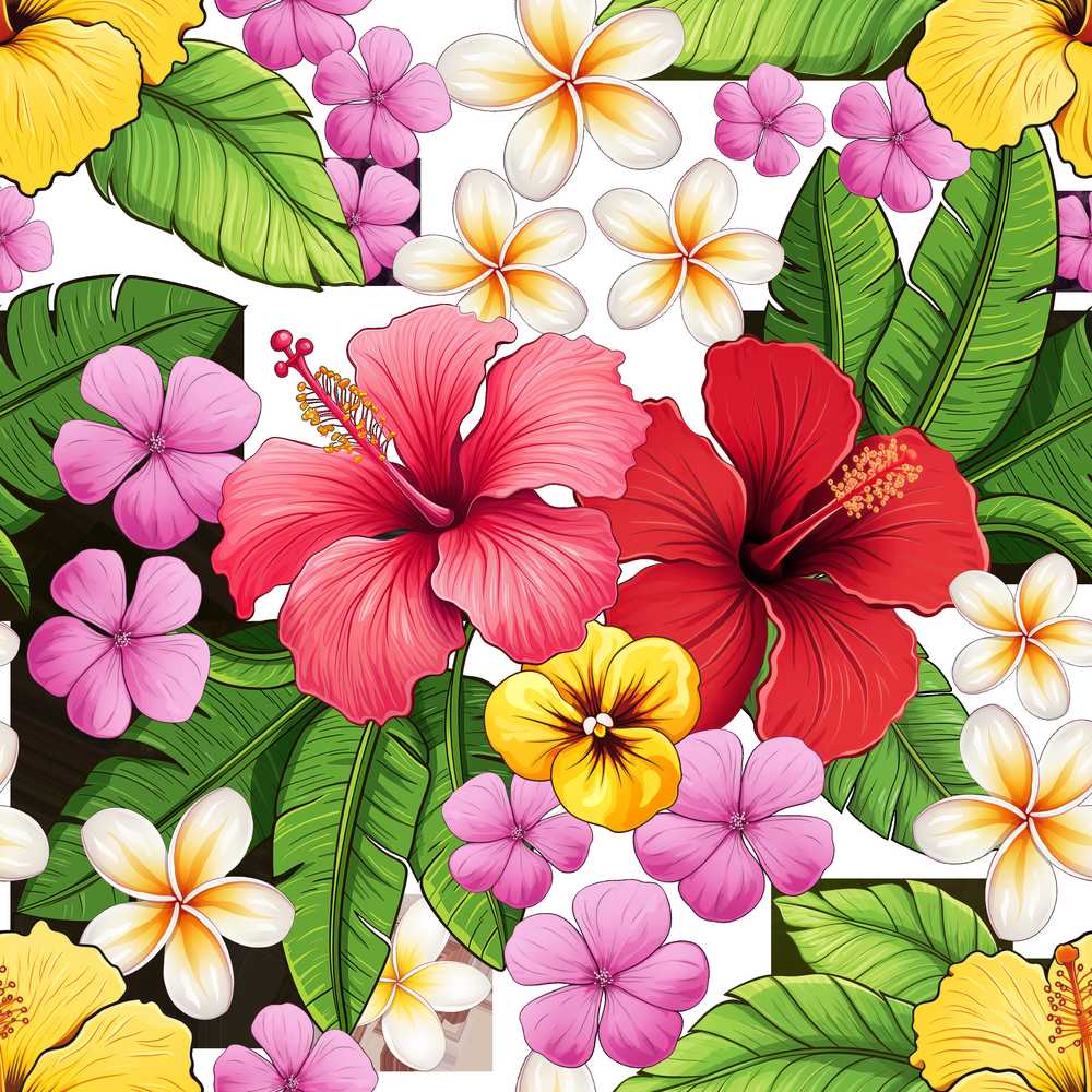 Tropical Hibiscus Flowers Bright Floral Exotic Nature Wildflower Pattern
