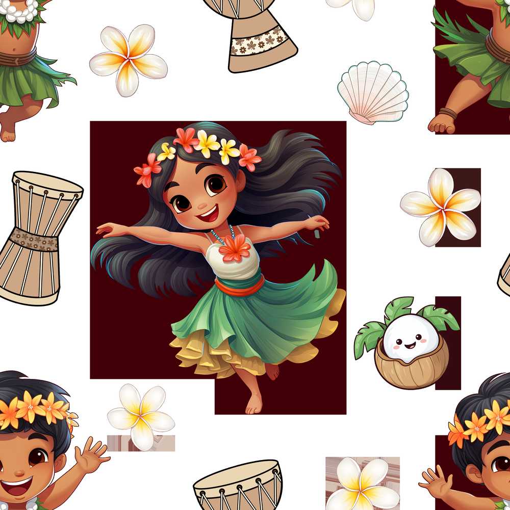 Island Girl Hula Dance Tropical Cute Cartoon Kids