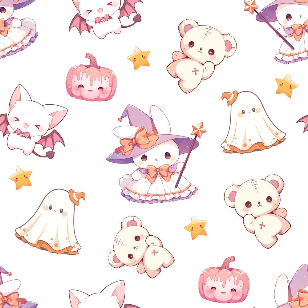 Cute Halloween Bunny Witch Teddy Pumpkin White Background
