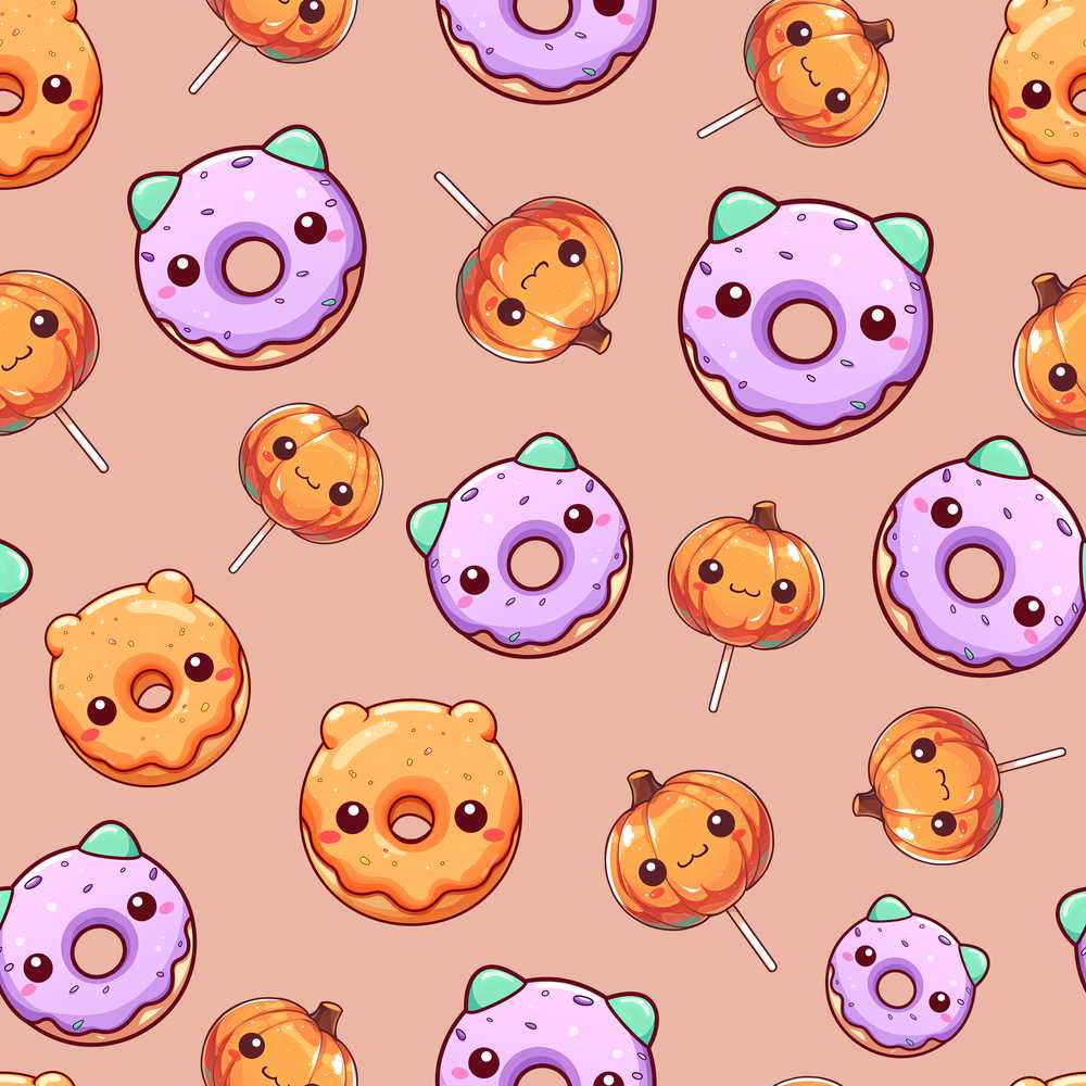 Cute Halloween Donuts Pumpkin Lollipop Peach Background Spooky