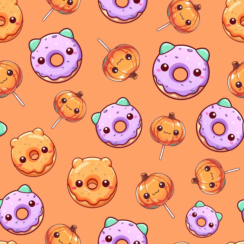Cute Halloween Donuts Pumpkin Lollipop Orange Background Spooky