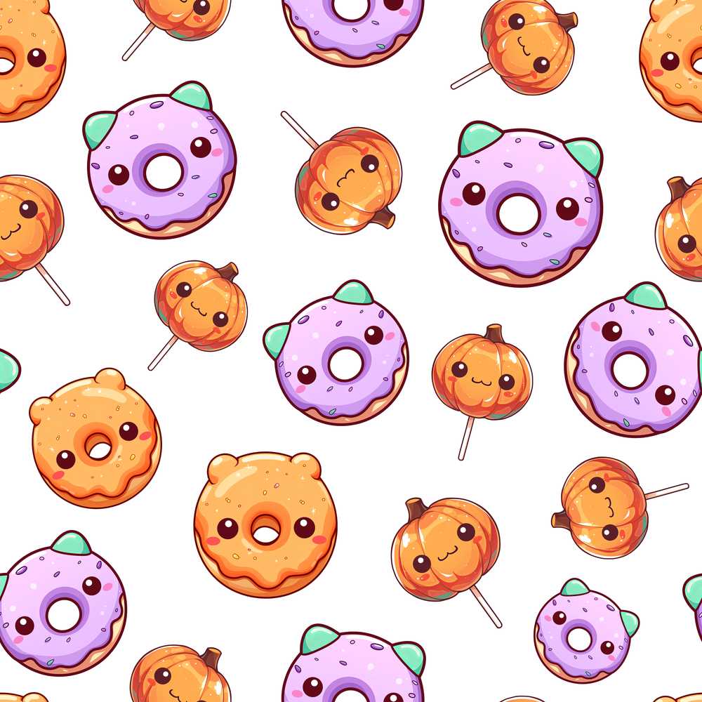 Cute Halloween Donuts Pumpkin Lollipop Light Grey Background