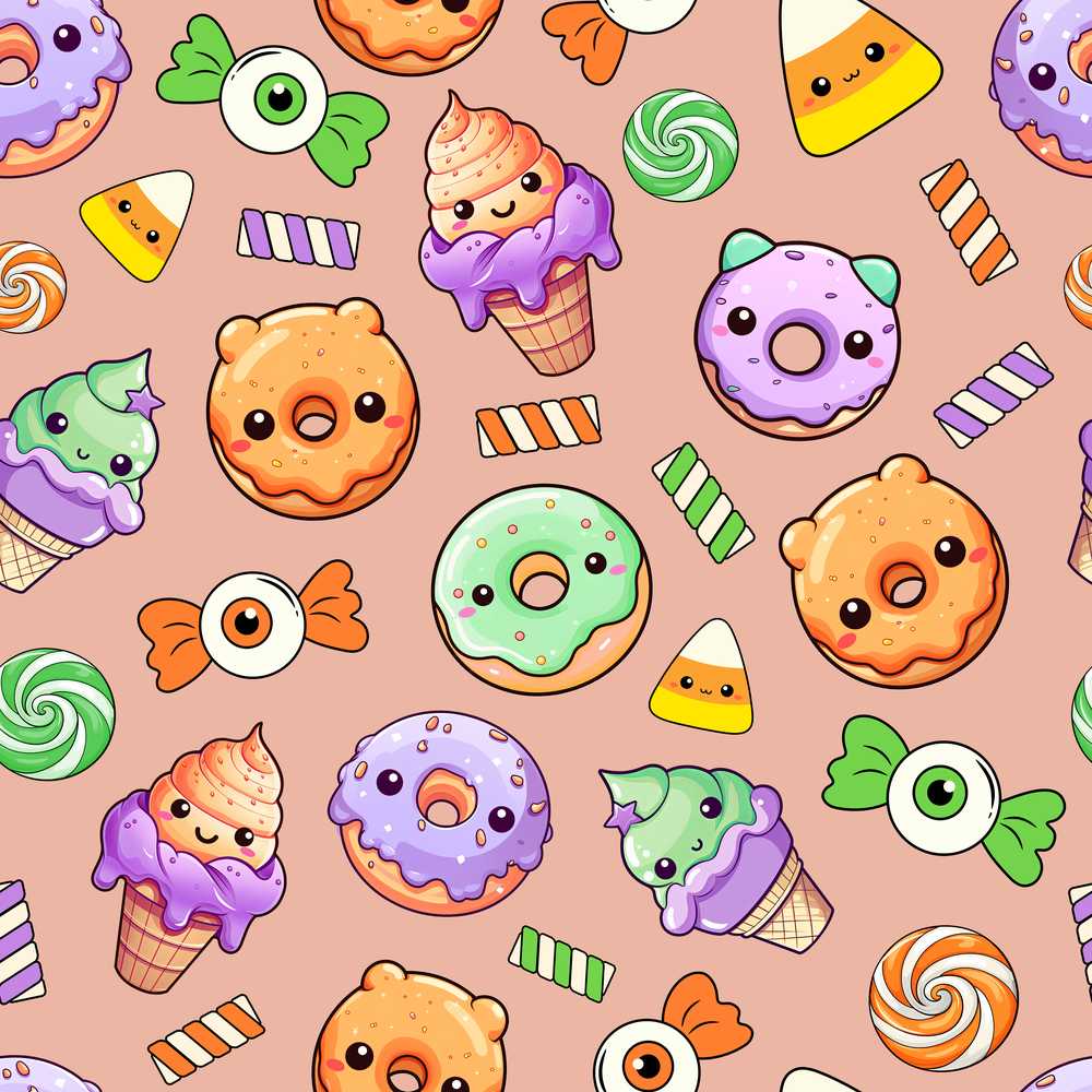 Cute Halloween Donuts Candy Eyeball Ice Cream Beige Background