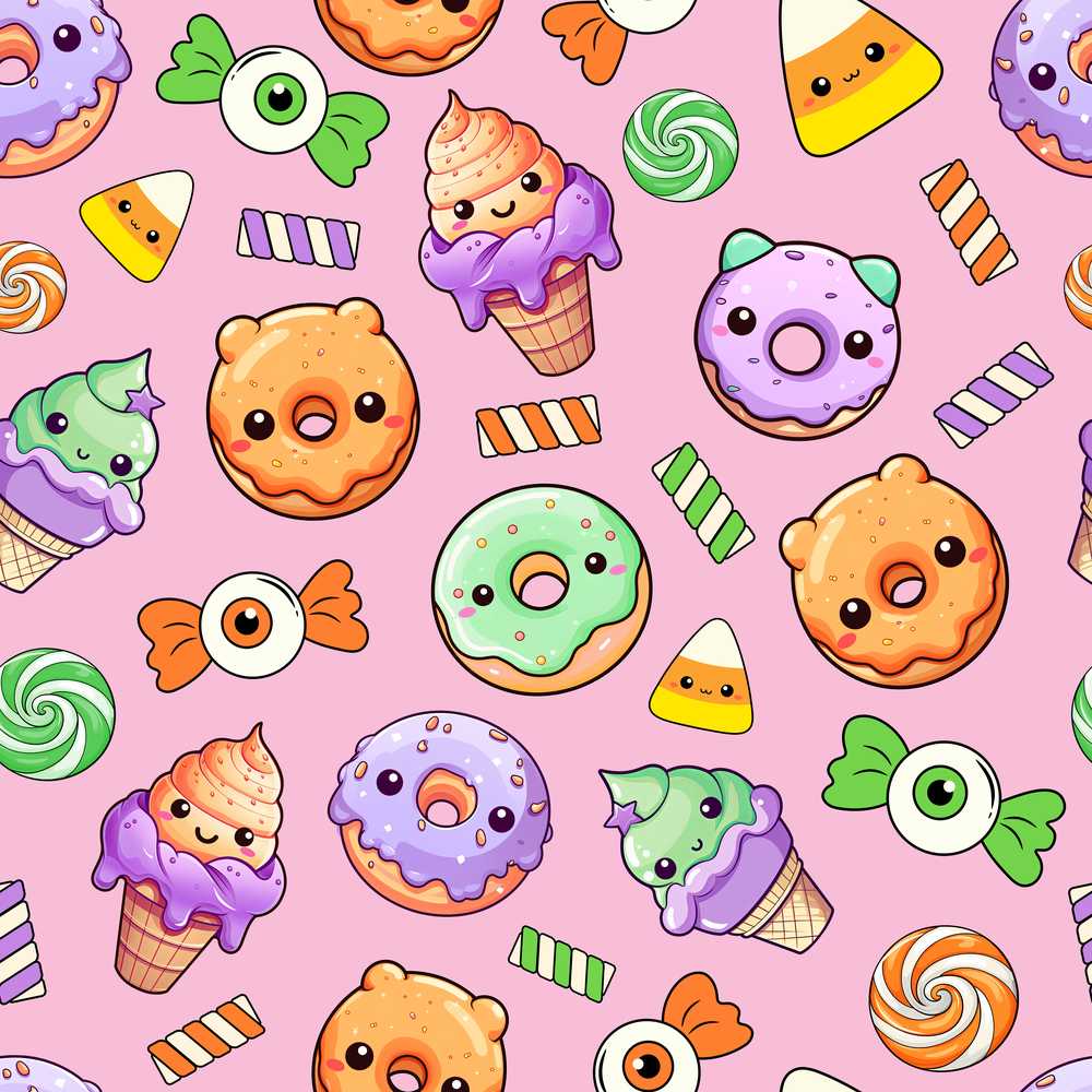 Halloween Donut Candy Eyeball Ice Cream Blush Pink Background
