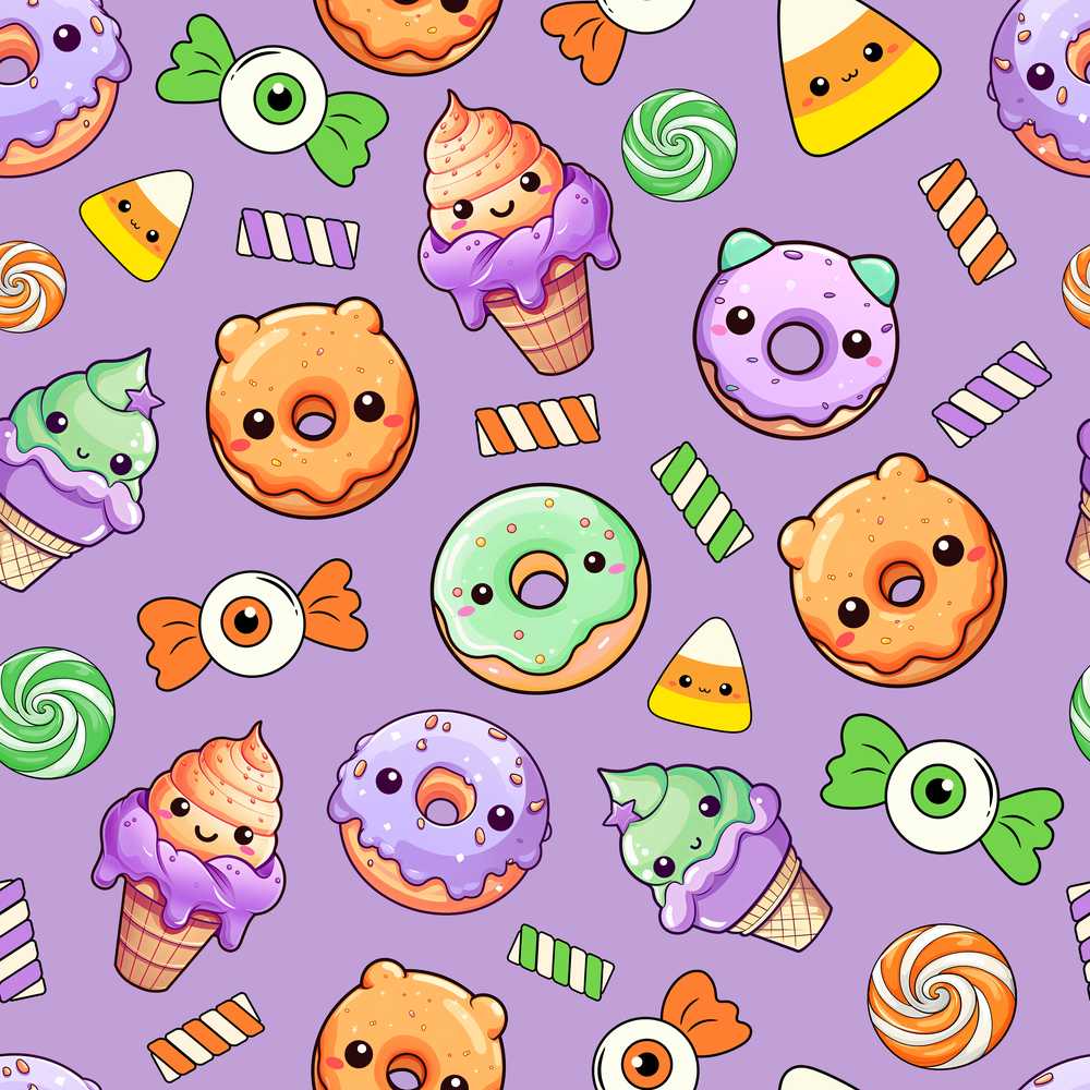 Halloween Donuts Candy Eyeball Ice Cream Lavender Background