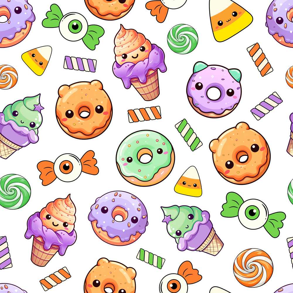 Halloween Donut Candy Eyeball Ice Cream Light Grey Background