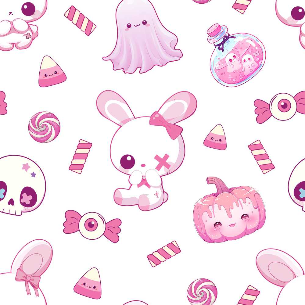 Cute Kawaii Halloween Pumpkin Candy Scarecrow Grey Background
