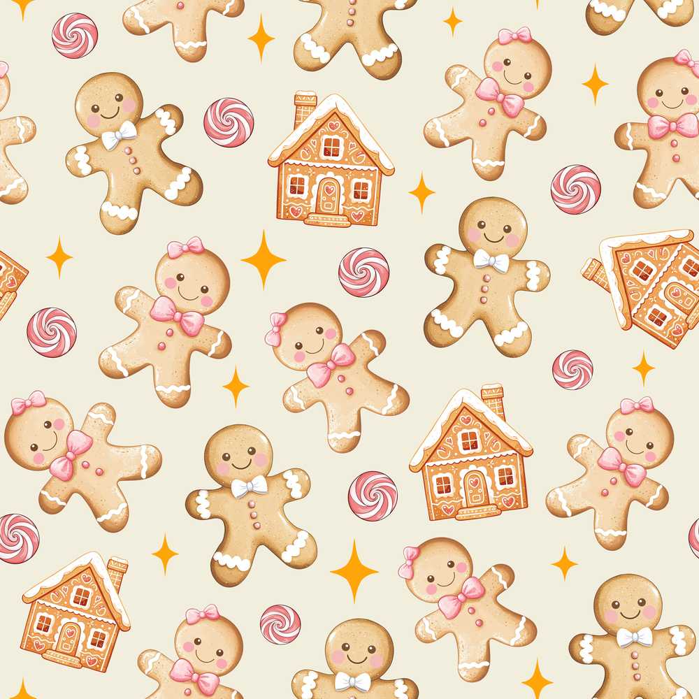 Cute Gingerbread Cookies Candy House on Soft Cream Background