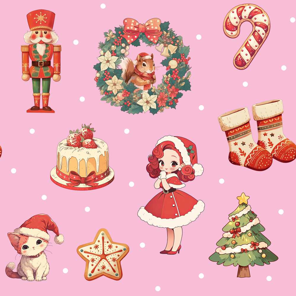 Nutcracker Wreath Cake Girl on Pink Background with Polka Dots