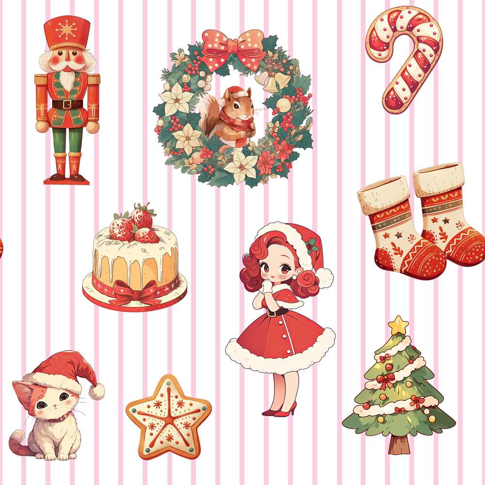 Nutcracker Wreath Cake Girl Christmas Tree on Pink Stripe Background
