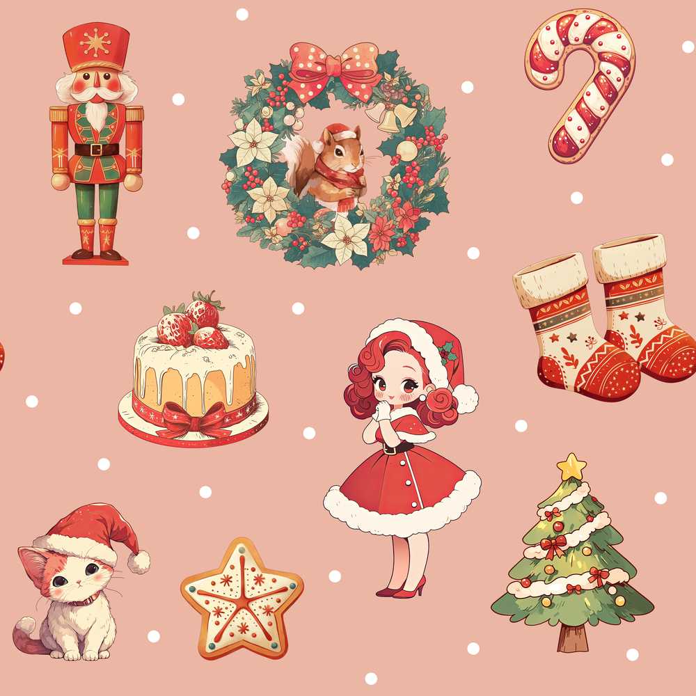 Nutcracker Wreath Cake Girl on Peach Background with Snow Dots