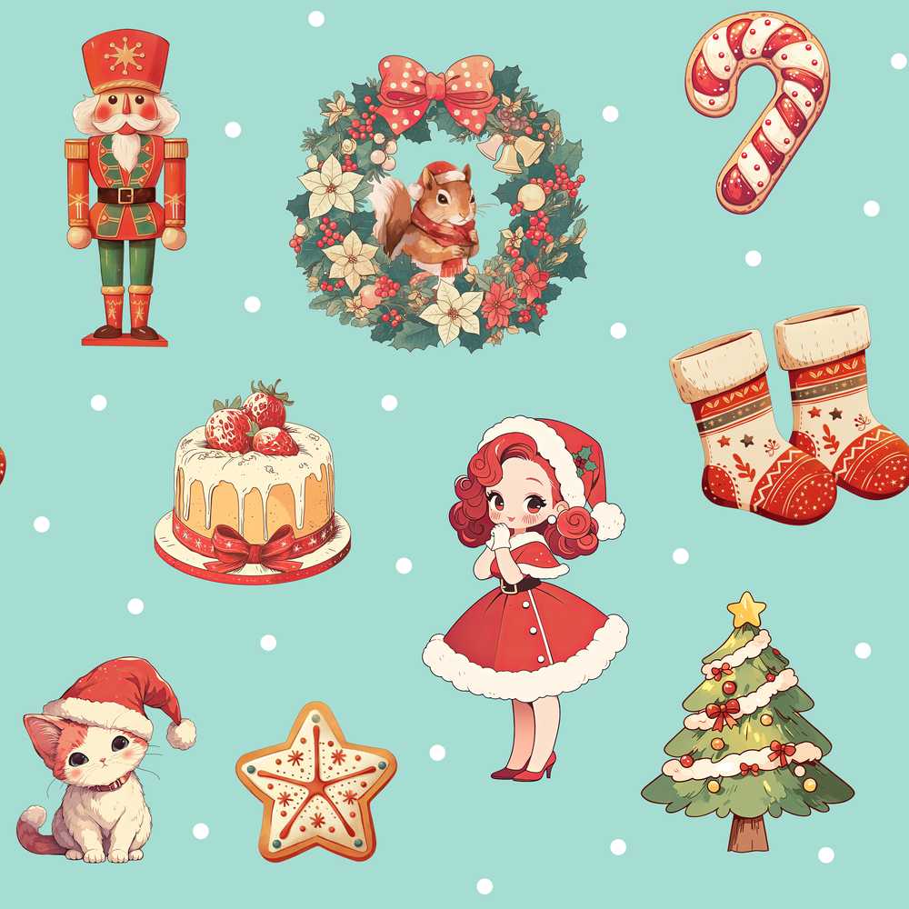 Nutcracker Wreath Cake Girl on Mint Background with Snow Dots