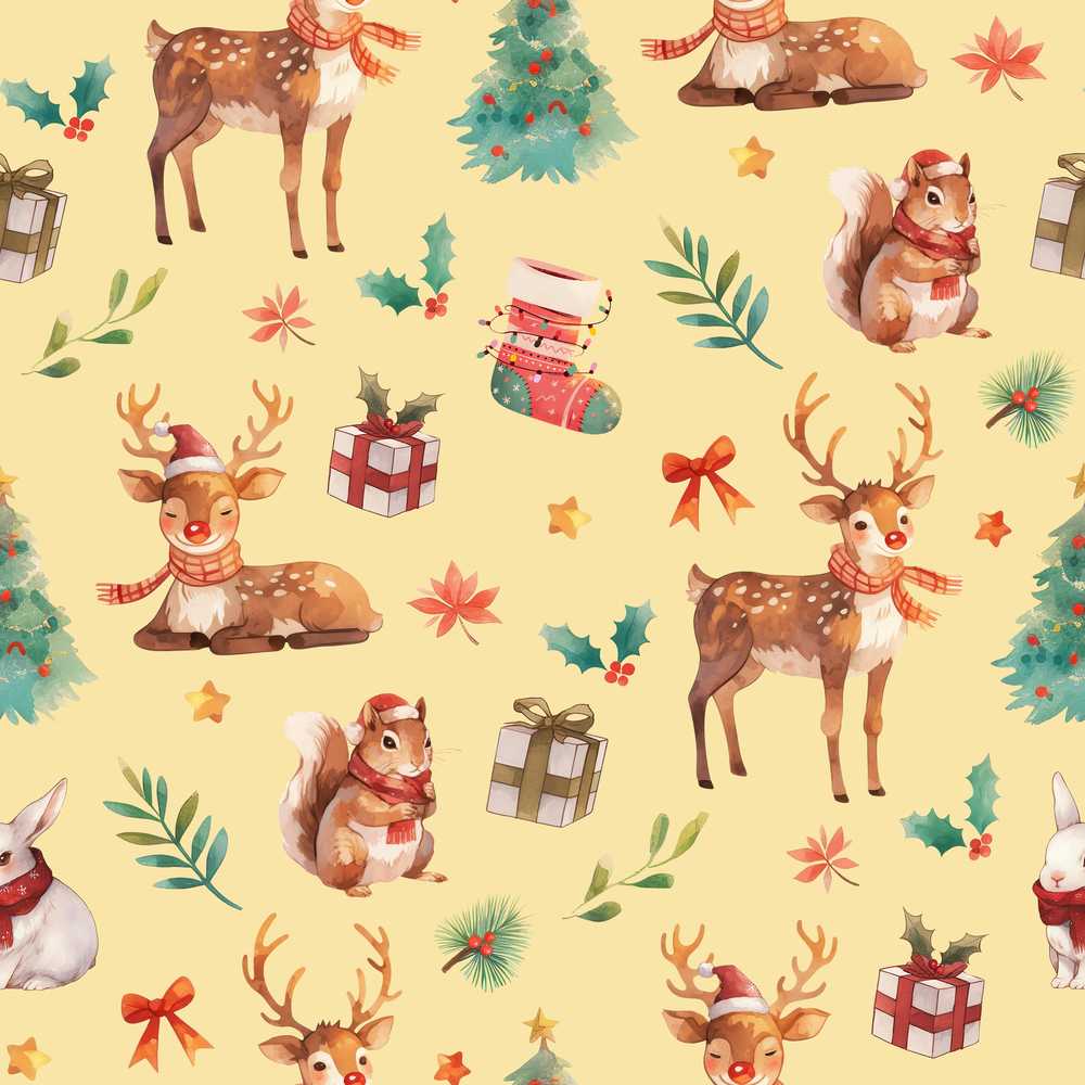 Christmas Reindeer Squirrel Gift Festive Element on Yellow Background