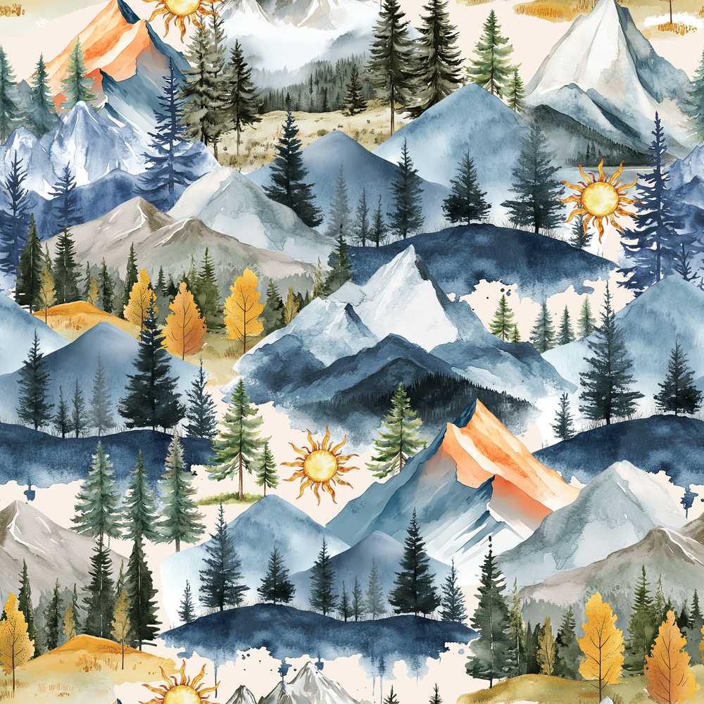 Watercolor Mountain Forest Pine Trees Scenic Soft Neutral Background