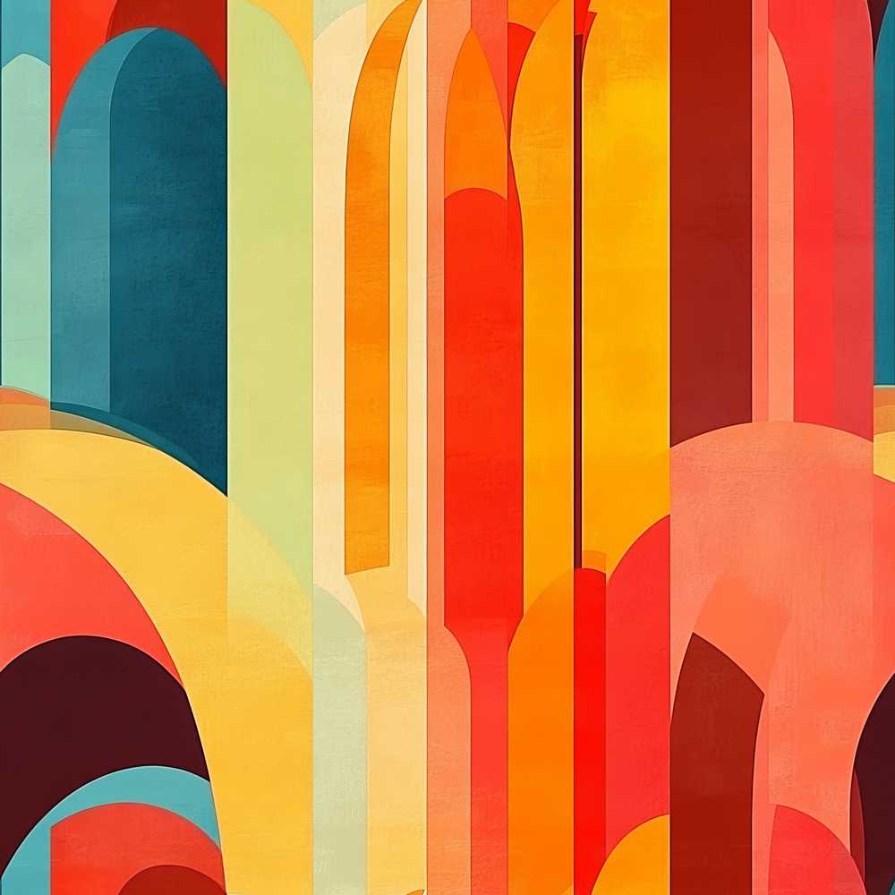 Abstract Geometric Curved Shape Vibrant Color Composition Art