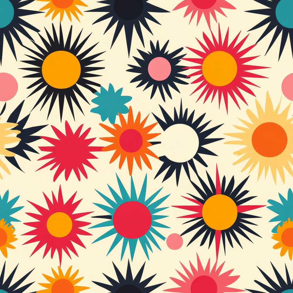 Abstract Bold Sunburst Floral Shapes Mid Century Style Wildflower