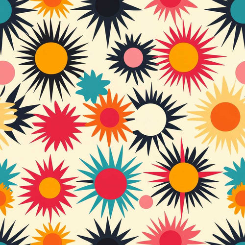 Abstract Bold Sunburst Floral Shapes Mid Century Style Wildflower