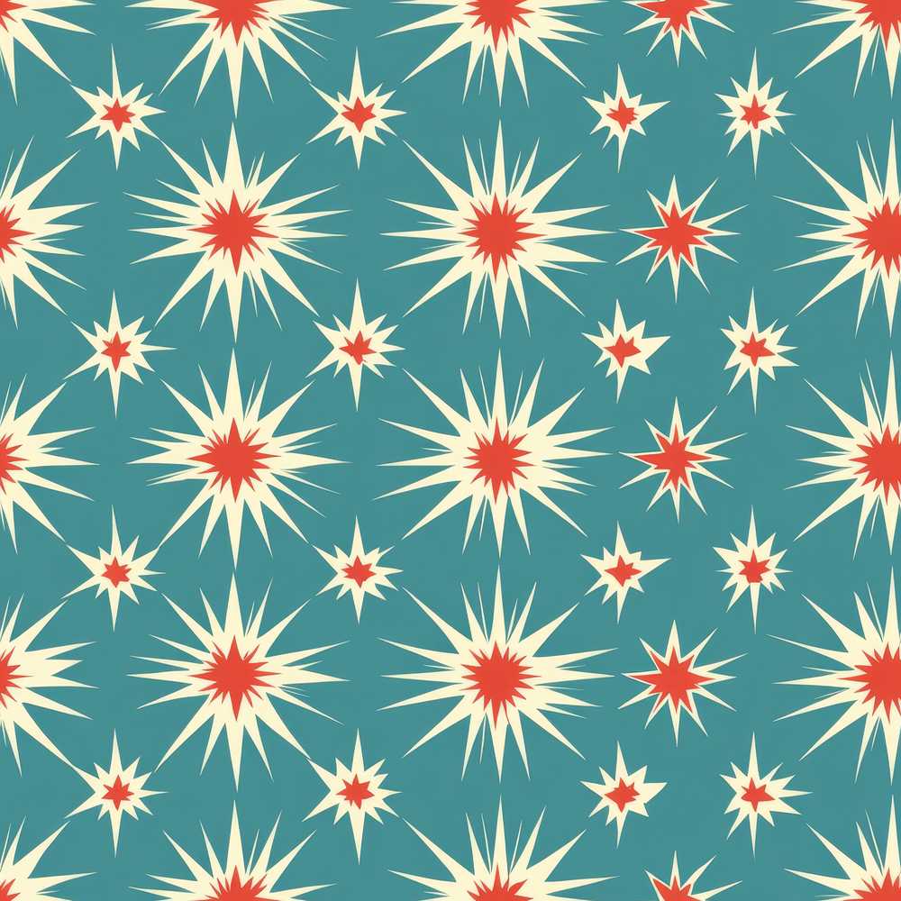 Abstract Starburst Pattern Teal Background Mid Century Art