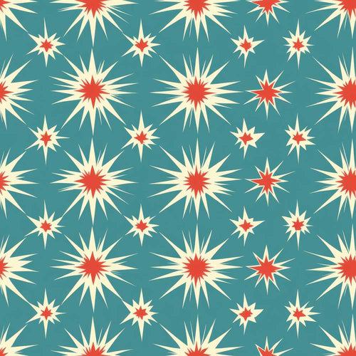 Abstract Starburst Pattern Teal Background Mid Century Art