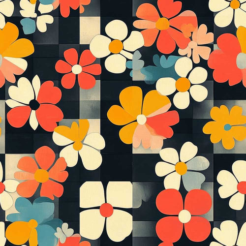 Abstract Floral Daisy Pattern Dark Background Wildflower Botanical