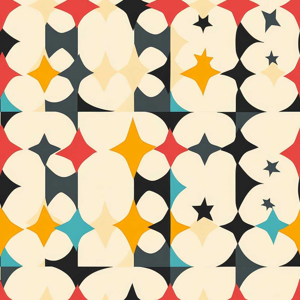 Abstract Floral Star Shapes Mid Century Wildflower Pattern Botanical