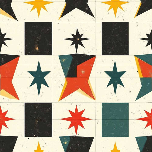 Abstract Vintage Star Pattern Color Blocks Art Texture