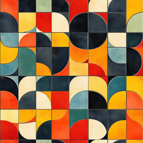 Abstract Mid Century Geometric Tile Pattern Colorful Art