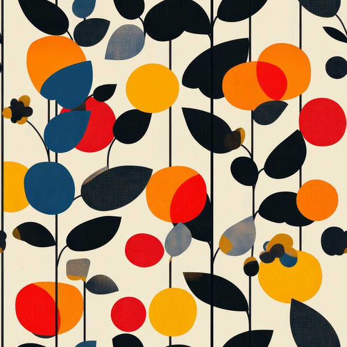 Abstract Modern Floral Leaves and Berries Wildflower Pattern Botanical