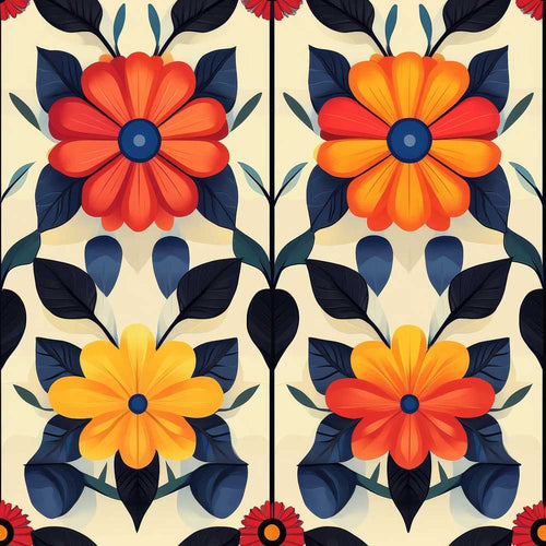 Abstract Bold Floral Bloom Symmetry Wildflower Pattern Botanical