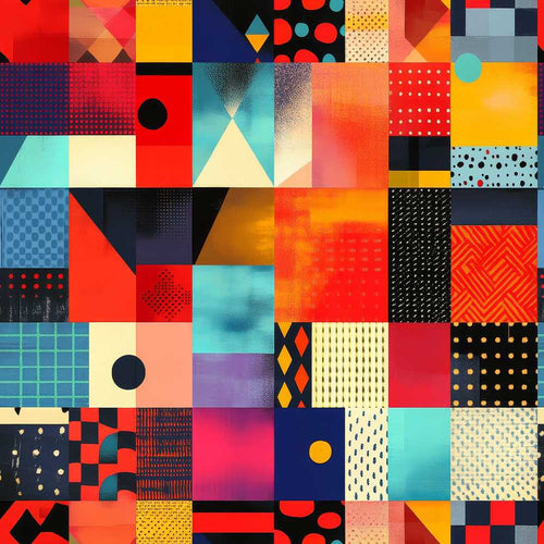 Abstract Vibrant Mixed Pattern Squares Mosaic Art Texture
