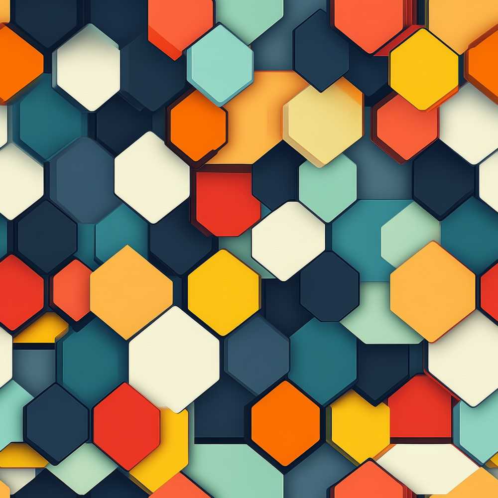 Abstract Hexagon Geometric Tiles Modern Color Grid Art